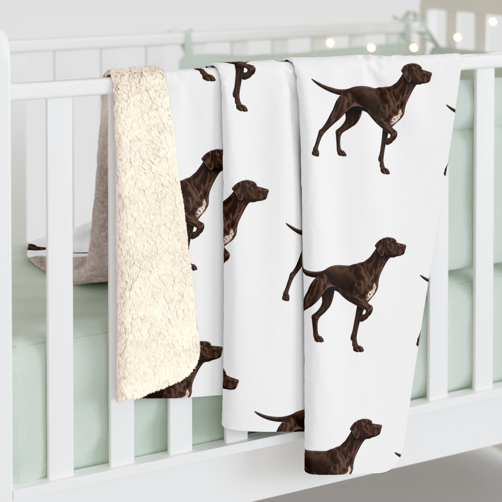 Braque Francais Pattern Sherpa Blanket — Soft Fleece Dog Throw for Pet Lovers, Cozy Gift